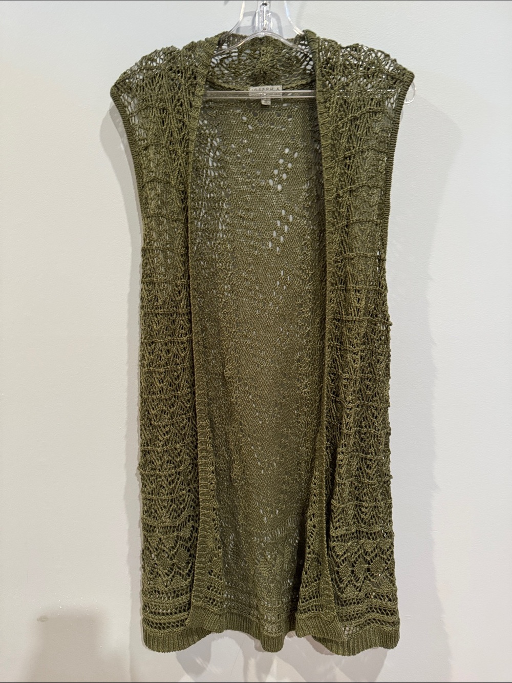 Joseph A Crochet Knit Green Long Vest Sz XL